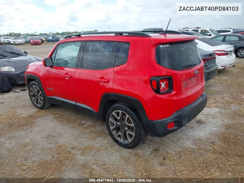 2016 Jeep Renegade Latitude VIN: ZACCJABT4GPD84103 Lot: 40477643