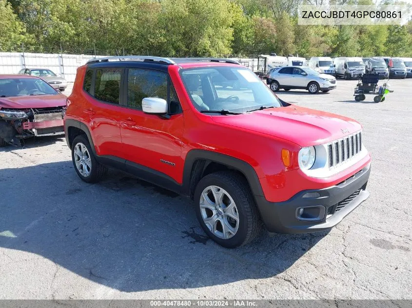 2016 Jeep Renegade Limited VIN: ZACCJBDT4GPC80861 Lot: 40478480