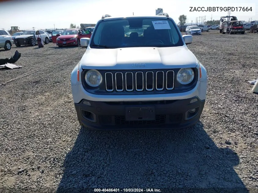 2016 Jeep Renegade Latitude VIN: ZACCJBBT9GPD17664 Lot: 40486401