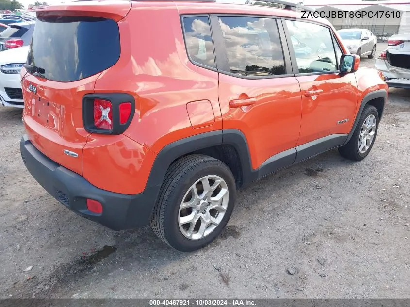 2016 Jeep Renegade Latitude VIN: ZACCJBBT8GPC47610 Lot: 40487921