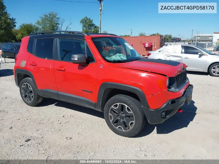 2016 Jeep Renegade Trailhawk VIN: ZACCJBCT4GPD58170 Lot: 40496865