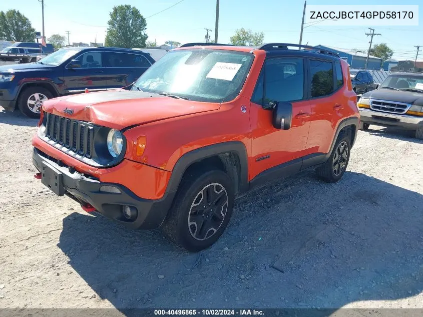 2016 Jeep Renegade Trailhawk VIN: ZACCJBCT4GPD58170 Lot: 40496865