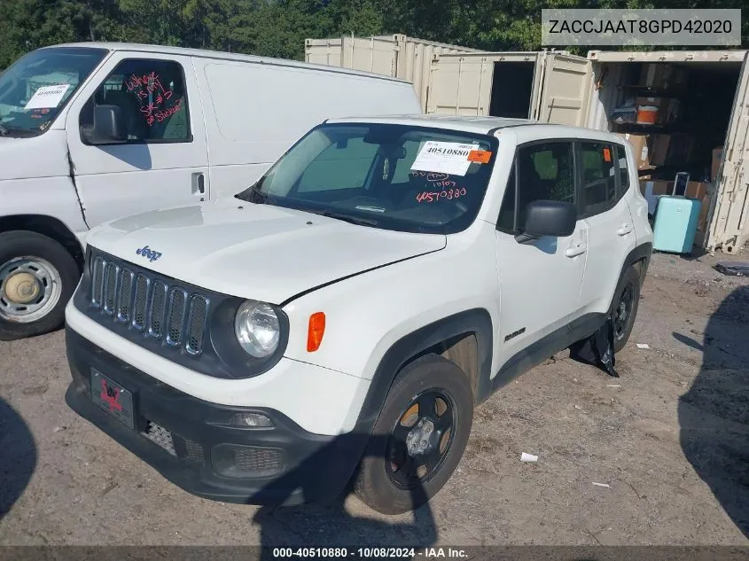 2016 Jeep Renegade Sport VIN: ZACCJAAT8GPD42020 Lot: 40510880