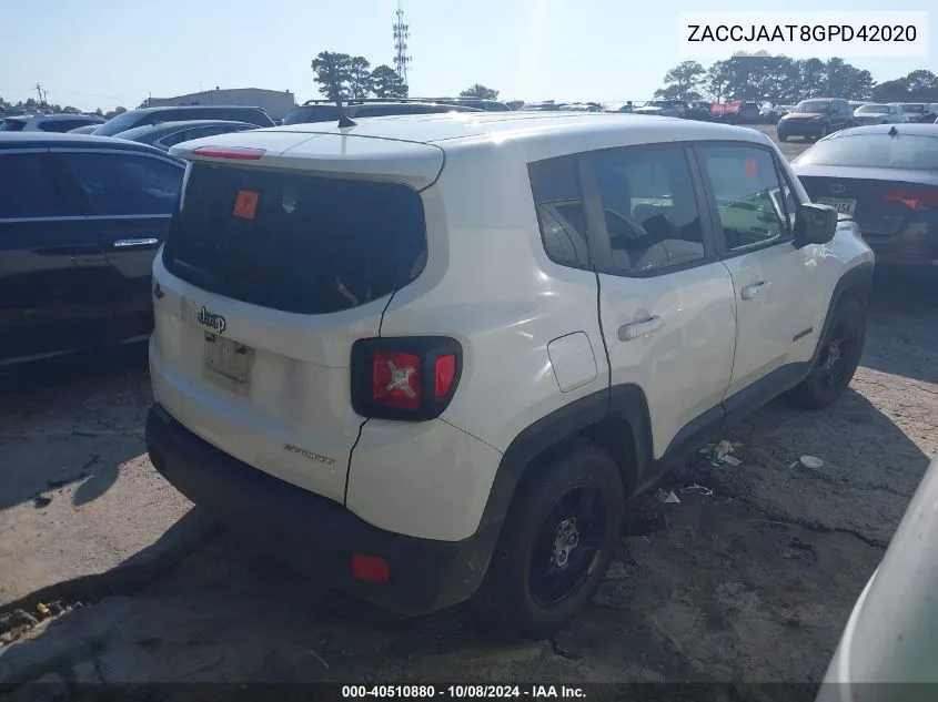 2016 Jeep Renegade Sport VIN: ZACCJAAT8GPD42020 Lot: 40510880