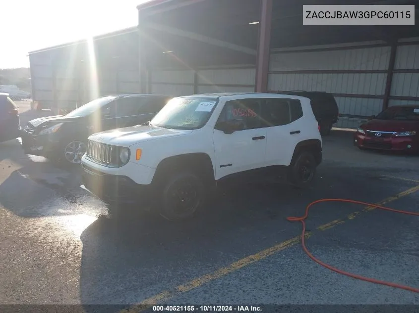 2016 Jeep Renegade Sport VIN: ZACCJBAW3GPC60115 Lot: 40521155