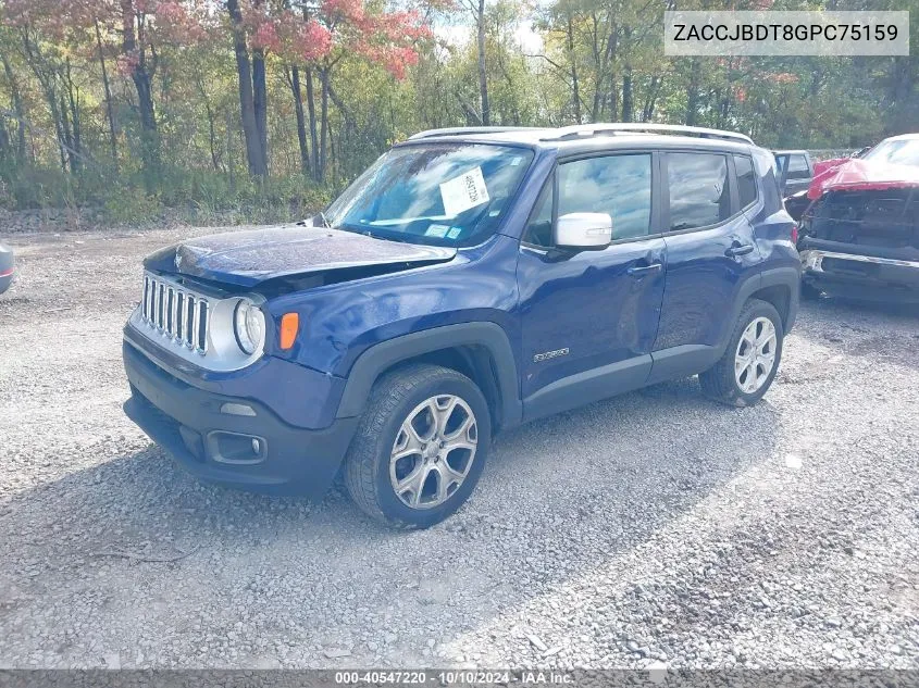 2016 Jeep Renegade Limited VIN: ZACCJBDT8GPC75159 Lot: 40547220