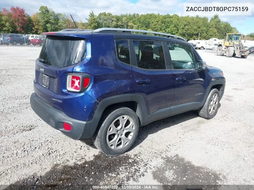 2016 Jeep Renegade Limited VIN: ZACCJBDT8GPC75159 Lot: 40547220