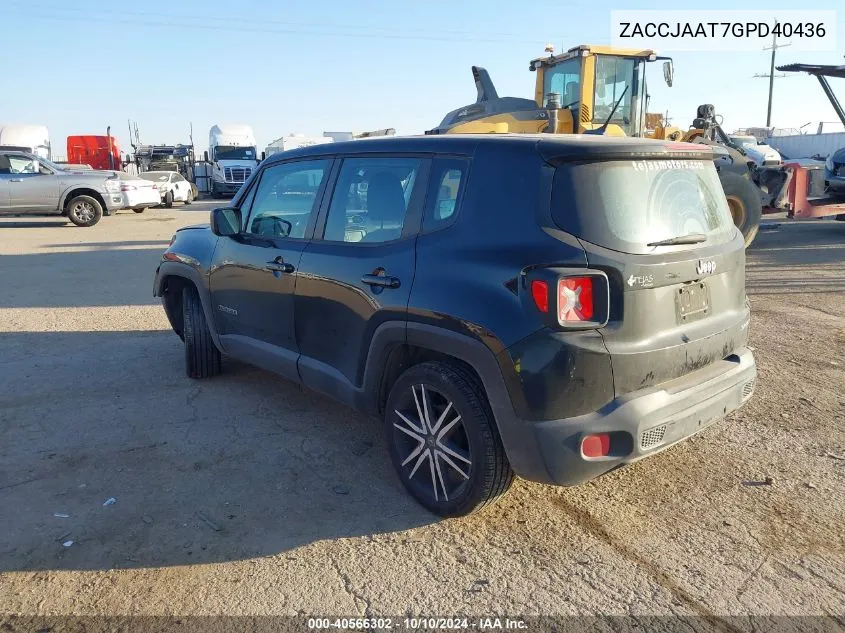 2016 Jeep Renegade Sport VIN: ZACCJAAT7GPD40436 Lot: 40566302