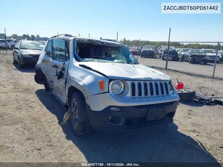 2016 Jeep Renegade Limited VIN: ZACCJBDT6GPD61442 Lot: 40577190