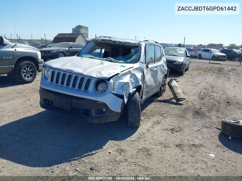 2016 Jeep Renegade Limited VIN: ZACCJBDT6GPD61442 Lot: 40577190