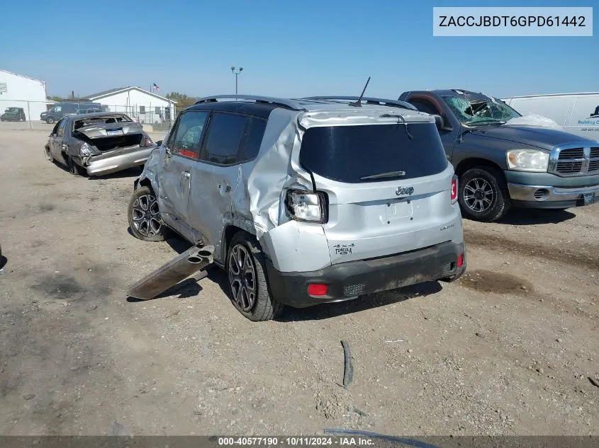 ZACCJBDT6GPD61442 2016 Jeep Renegade Limited