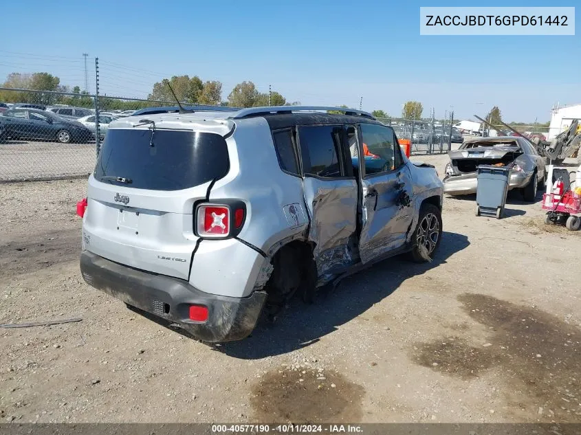 2016 Jeep Renegade Limited VIN: ZACCJBDT6GPD61442 Lot: 40577190