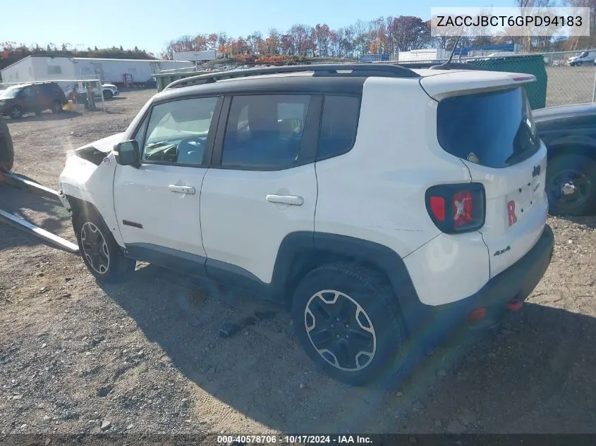 2016 Jeep Renegade Trailhawk VIN: ZACCJBCT6GPD94183 Lot: 40578706