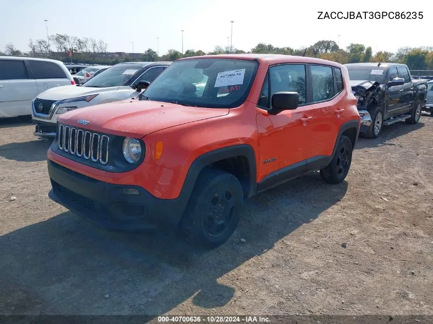 2016 Jeep Renegade Sport VIN: ZACCJBAT3GPC86235 Lot: 40700636