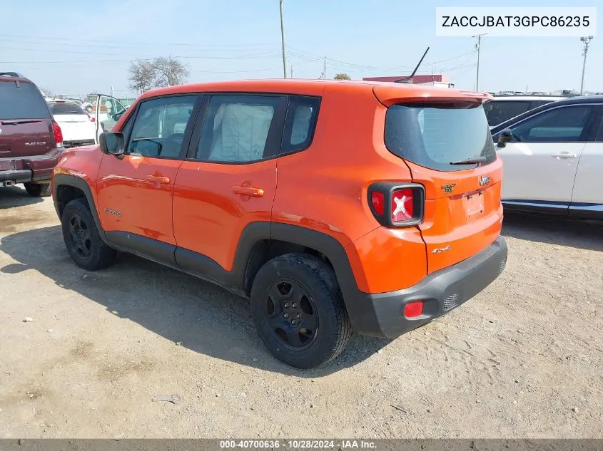 2016 Jeep Renegade Sport VIN: ZACCJBAT3GPC86235 Lot: 40700636