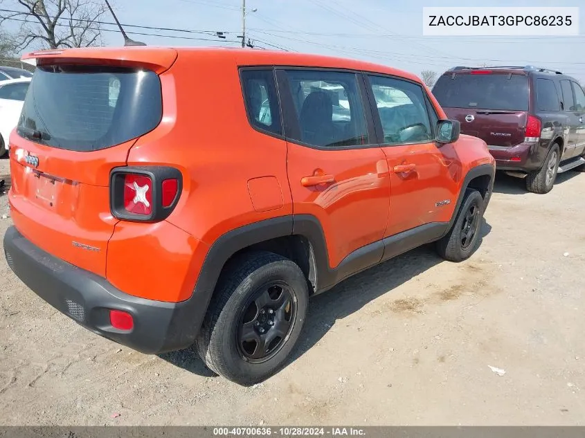 2016 Jeep Renegade Sport VIN: ZACCJBAT3GPC86235 Lot: 40700636