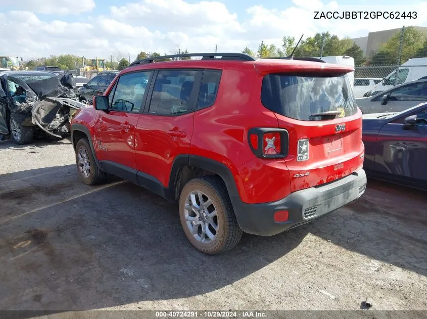 2016 Jeep Renegade Latitude VIN: ZACCJBBT2GPC62443 Lot: 40724291