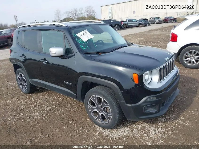 2016 Jeep Renegade Limited VIN: ZACCJBDT3GPD64928 Lot: 40747177