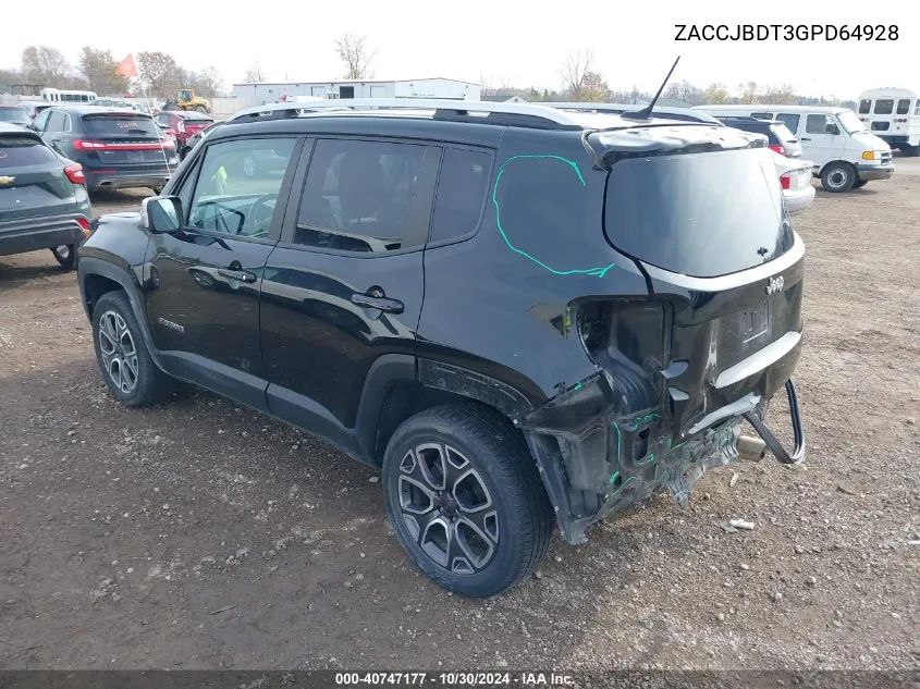 2016 Jeep Renegade Limited VIN: ZACCJBDT3GPD64928 Lot: 40747177