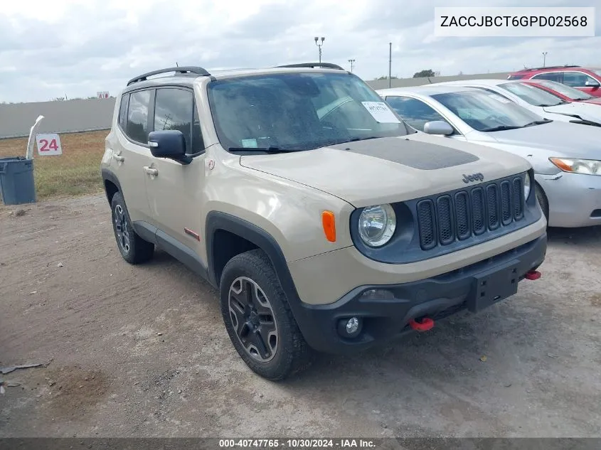 2016 Jeep Renegade Trailhawk VIN: ZACCJBCT6GPD02568 Lot: 40747765