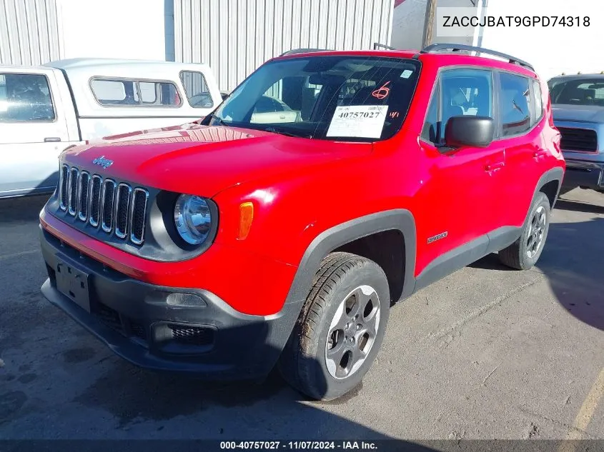 2016 Jeep Renegade Sport VIN: ZACCJBAT9GPD74318 Lot: 40757027