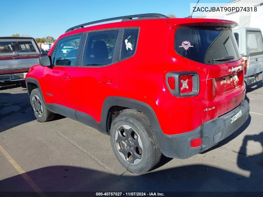 2016 Jeep Renegade Sport VIN: ZACCJBAT9GPD74318 Lot: 40757027