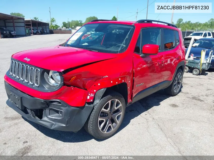 2017 Jeep Renegade Latitude 4X4 VIN: ZACCJBBB1HPF81230 Lot: 39348471