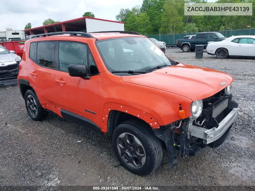 2017 Jeep Renegade Sport 4X4 VIN: ZACCJBAB3HPE43139 Lot: 39351589