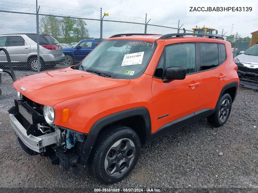 ZACCJBAB3HPE43139 2017 Jeep Renegade Sport 4X4