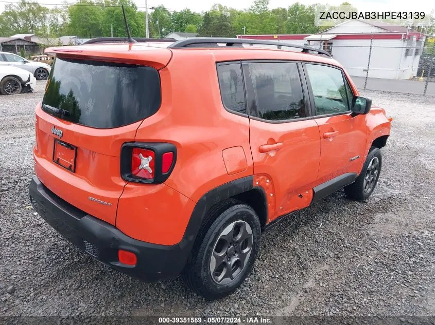 ZACCJBAB3HPE43139 2017 Jeep Renegade Sport 4X4