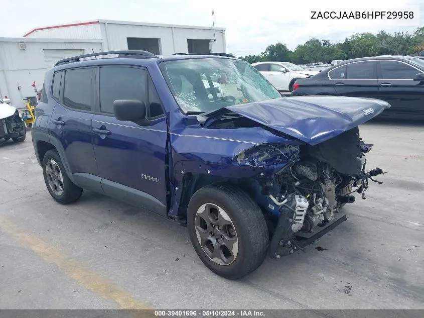 2017 Jeep Renegade Sport Fwd VIN: ZACCJAAB6HPF29958 Lot: 39401696