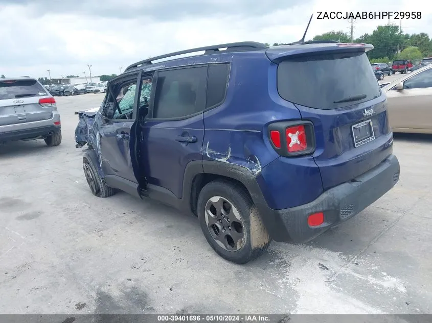 2017 Jeep Renegade Sport Fwd VIN: ZACCJAAB6HPF29958 Lot: 39401696