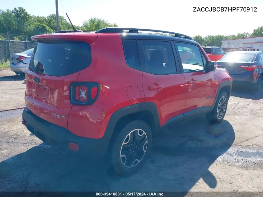 2017 Jeep Renegade Trailhawk 4X4 VIN: ZACCJBCB7HPF70912 Lot: 39410831