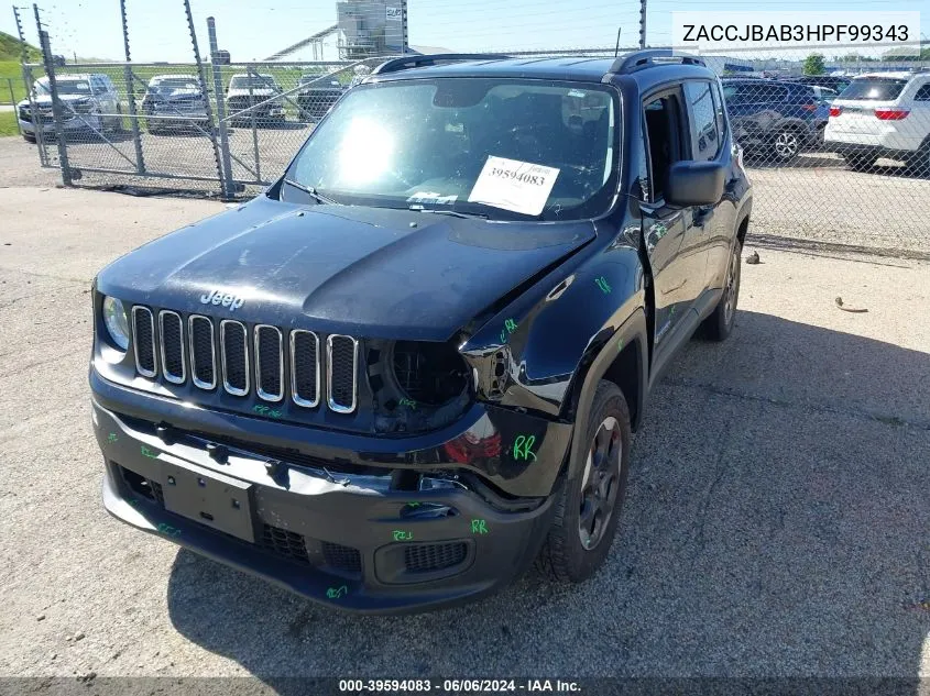 2017 Jeep Renegade Sport 4X4 VIN: ZACCJBAB3HPF99343 Lot: 39594083