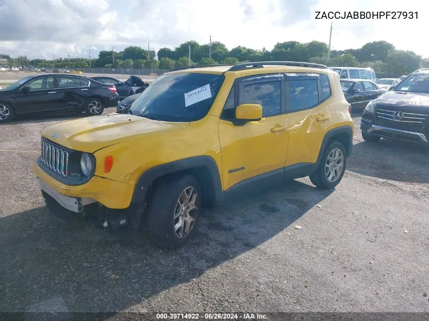 2017 Jeep Renegade Latitude VIN: ZACCJABB0HPF27931 Lot: 39714922