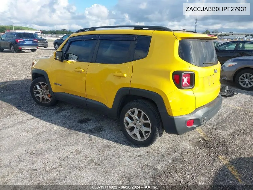 2017 Jeep Renegade Latitude VIN: ZACCJABB0HPF27931 Lot: 39714922