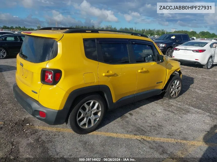 2017 Jeep Renegade Latitude VIN: ZACCJABB0HPF27931 Lot: 39714922