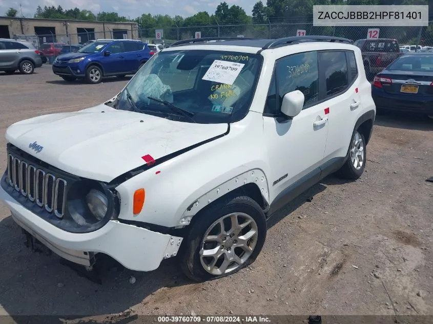 2017 Jeep Renegade Latitude 4X4 VIN: ZACCJBBB2HPF81401 Lot: 39760709