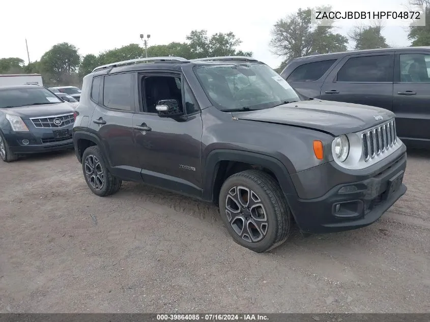 2017 Jeep Renegade Limited 4X4 VIN: ZACCJBDB1HPF04872 Lot: 39864085