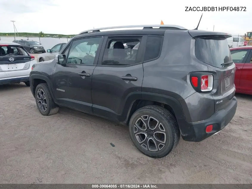 2017 Jeep Renegade Limited 4X4 VIN: ZACCJBDB1HPF04872 Lot: 39864085