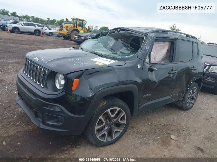 2017 Jeep Renegade Latitude 4X4 VIN: ZACCJBBB8HPF05777 Lot: 39865956