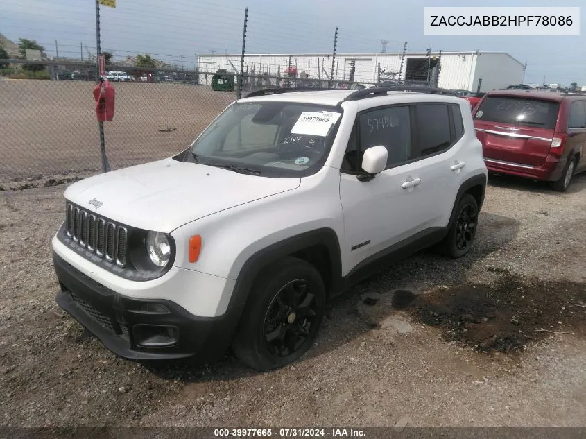 2017 Jeep Renegade Latitude Fwd VIN: ZACCJABB2HPF78086 Lot: 39977665