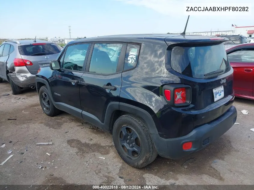 2017 Jeep Renegade Sport Fwd VIN: ZACCJAABXHPF80282 Lot: 40022518