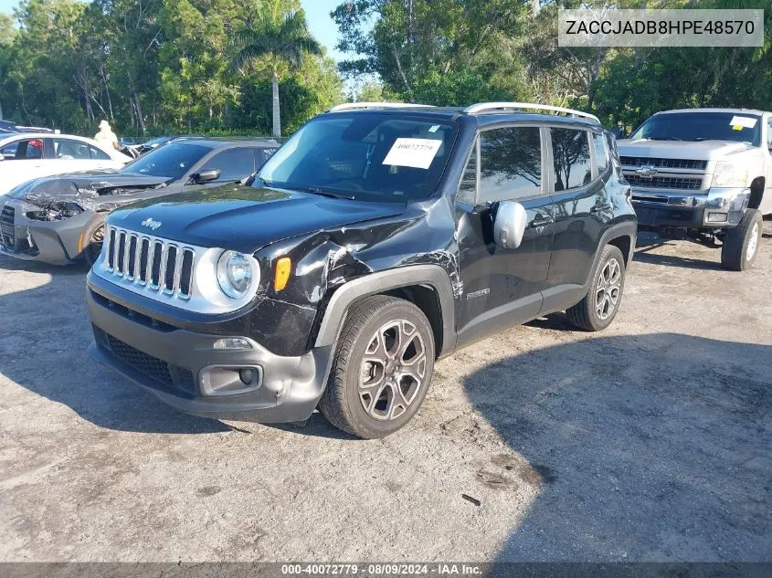 2017 Jeep Renegade Limited Fwd VIN: ZACCJADB8HPE48570 Lot: 40072779