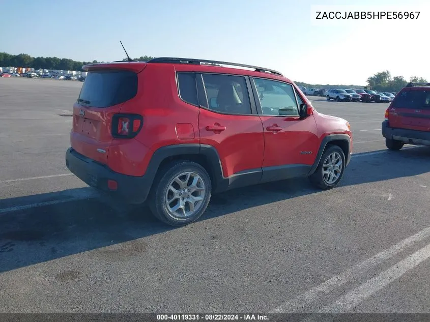 2017 Jeep Renegade Latitude Fwd VIN: ZACCJABB5HPE56967 Lot: 40119331