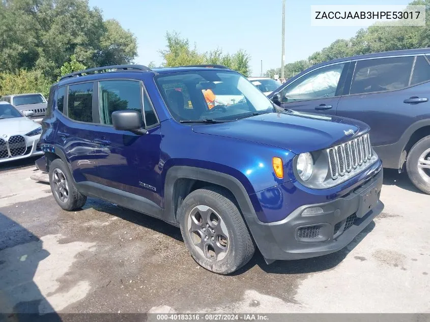 2017 Jeep Renegade Sport Fwd VIN: ZACCJAAB3HPE53017 Lot: 40183316