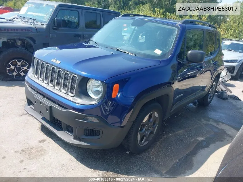 2017 Jeep Renegade Sport Fwd VIN: ZACCJAAB3HPE53017 Lot: 40183316