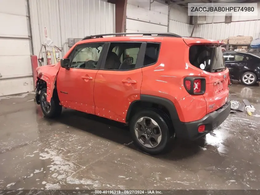 2017 Jeep Renegade Sport 4X4 VIN: ZACCJBAB0HPE74980 Lot: 40196319