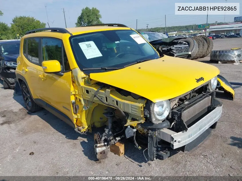 2017 Jeep Renegade Altitude Fwd VIN: ZACCJABB1HPE92865 Lot: 40196470