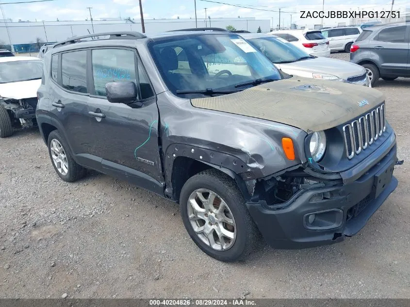 2017 Jeep Renegade Latitude 4X4 VIN: ZACCJBBBXHPG12751 Lot: 40204826